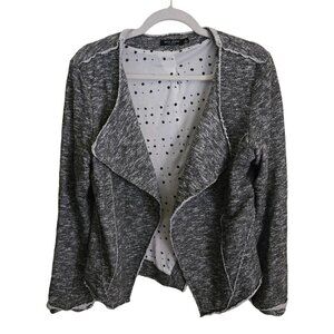 Max Jeans Dark Gray Heathered Frayed Hem Open Front Jacket Size L